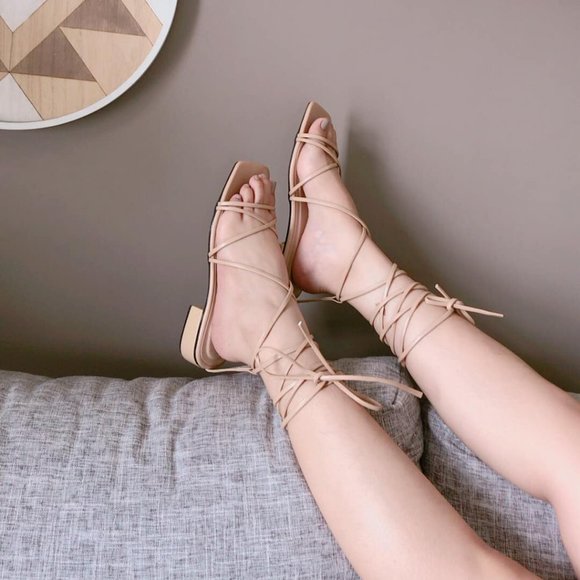 Gladiator and Lace Up Sandals (Brand New) in Beige color - Picture 2 of 3